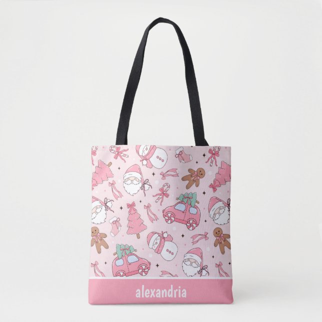 Bolso De Tela Navidad Rosa Sin Costuras  (Anverso)