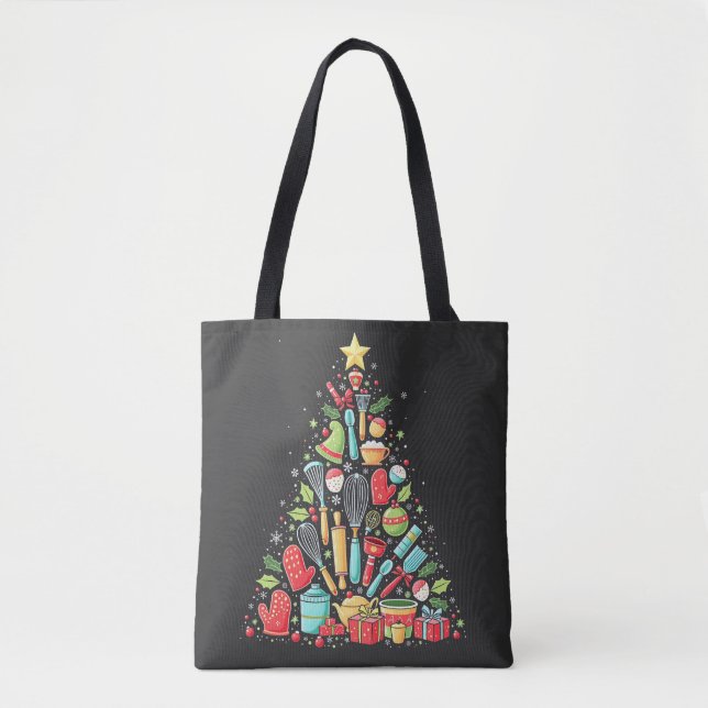 Bolso De Tela Navidad Tree Baking Chef Cook Xmas (Anverso)