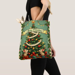 Bolso De Tela Navidad Victoriana Ratones Felices Rojo Verde Aceb