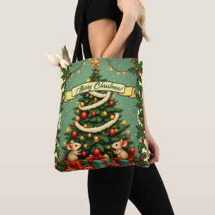 Bolso De Tela Navidad Victoriana Ratones Felices Rojo Verde Aceb