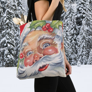 Bolso De Tela Navidad Vintage, alegre Papá Noel con su sombrero