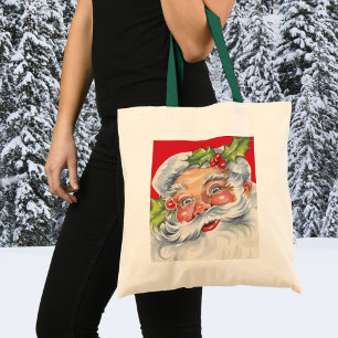 Bolso De Tela Navidad Vintage, alegre Papá Noel con su sombrero