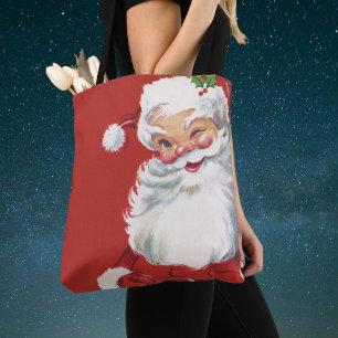 Bolso De Tela Navidad Vintage, Alegre Papá Noel Guiñando