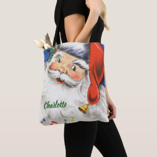 Bolso De Tela Navidad Vintage, Alegre Santa Claus con Música