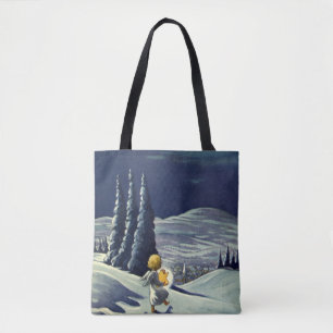 Bolso De Tela Navidad Vintage, Ángel de la nieve caminando con u