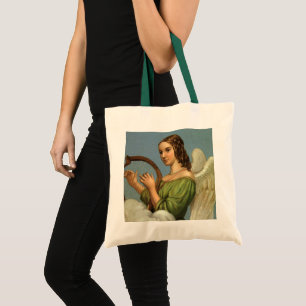 Bolso De Tela Navidad vintage, Angel victoriano con arpa musical