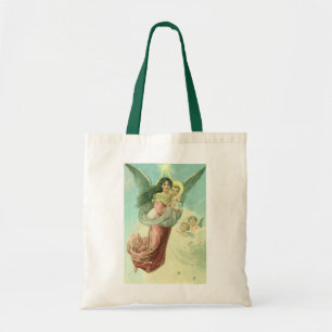 Bolso De Tela Navidad Vintage, Ángel Victoriano con el Niño Jesú