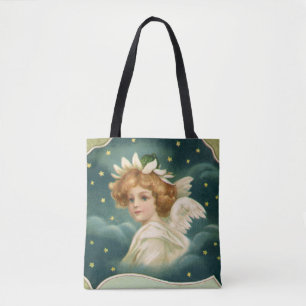 Bolso De Tela Navidad Vintage, Ángel Victoriano con Estrellas Do