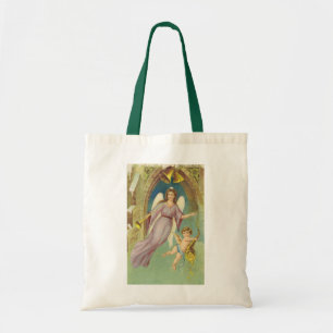 Bolso De Tela Navidad Vintage, Ángel Victoriano con Querubín
