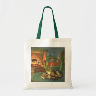 Bolso De Tela Navidad Vintage, Animales Durmiendo junto a la Chi
