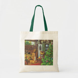 Bolso De Tela Navidad Vintage, Cabaña de Troncos Acogedora con C