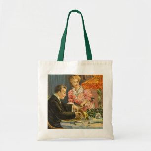 Bolso De Tela Navidad Vintage, Cena Familiar Victoriana