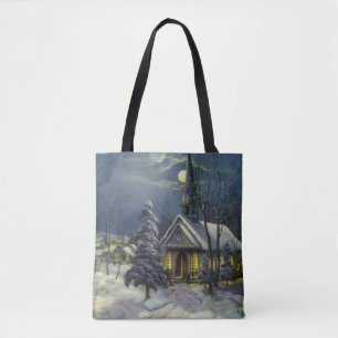 Bolso De Tela Navidad Vintage, Iglesia de Invierno en la Nieve c