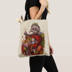 Bolso De Tela Navidad Vintage, juguetes de pipa de Santa Claus v