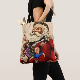 Bolso De Tela Navidad Vintage, juguetes de pipa de Santa Claus v