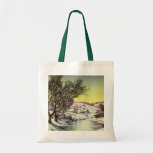 Bolso De Tela Navidad Vintage, Lago Congelado con Patinadores so