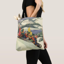 Navidad vintage, niños descansando en una montaña