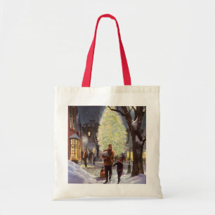 Bolso De Tela Navidad Vintage, Padre de compras con los niños