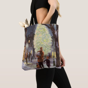 Bolso De Tela Navidad Vintage, Padre de compras con los niños