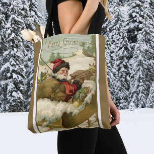 Bolso De Tela Navidad vintage, Papá Noel victoriano en Sleigh