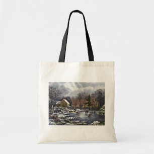 Bolso De Tela Navidad Vintage, Patinadores de Invierno Temprano
