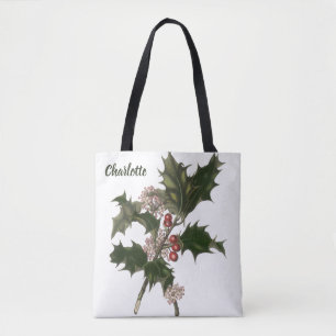 Bolso De Tela Navidad Vintage, planta de acebo con bayas rojas