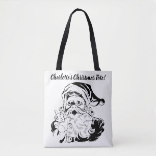 Bolso De Tela Navidad Vintage, Retro Alegre Santa Claus, negro