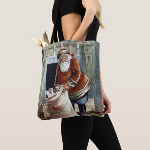Bolso De Tela Navidad Vintage, San Nicolás junto a la chimenea