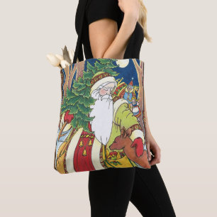Bolso De Tela Navidad Vintage, Santa Claus Ciervo en el Bosque