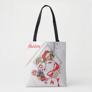 Bolso De Tela Navidad Vintage, Santa Claus con bastones de caram