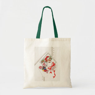 Bolso De Tela Navidad Vintage, Santa Claus con bastones de caram