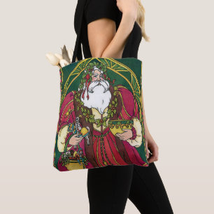 Bolso De Tela Navidad Vintage, Santa Claus con Hojas de Acebo