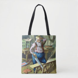 Bolso De Tela Navidad Vintage, Santa Claus Construyendo Juguetes