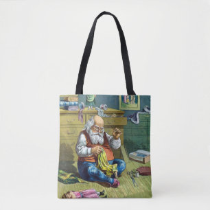 Bolso De Tela Navidad Vintage, Santa Claus haciendo muñecas de j
