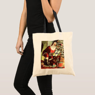 Bolso De Tela Navidad Vintage, Santa Claus Retro con Regalos