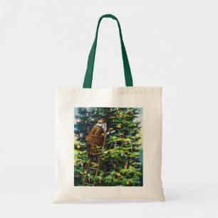 Bolso De Tela Navidad Vintage, Santa Claus Victoriano con Árbol