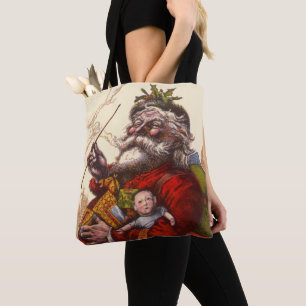 Bolso De Tela Navidad Vintage, Santa Claus Victoriano Con Juguet
