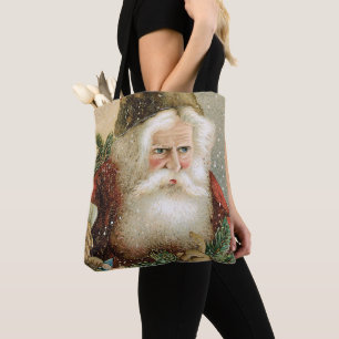 Bolso De Tela Navidad Vintage, Santa Claus Victoriano con Pino