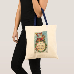 Bolso De Tela Navidad Vintage, Santa Claus victoriano en guirnal