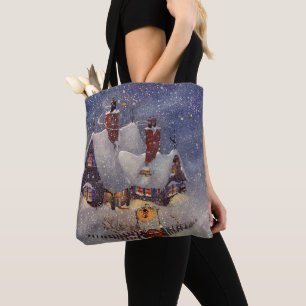 Bolso De Tela Navidad Vintage, taller de Santa Claus Polo Norte