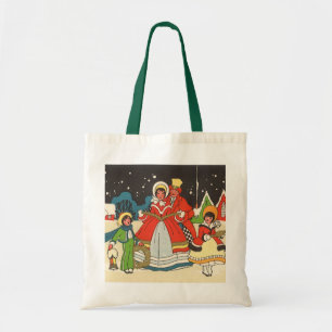 Bolso De Tela Navidad Vintage, una familia cantando villancicos