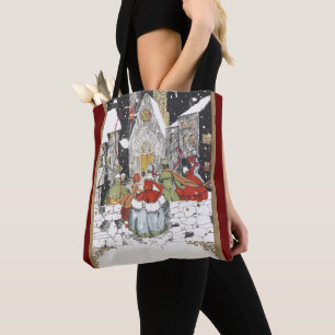 Bolso De Tela Navidad Vintage Victoriana Personas yendo a la Igl