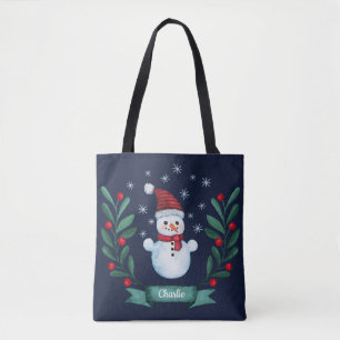 Bolso De Tela Navidades acuarela Personalizado de nieve Marina A