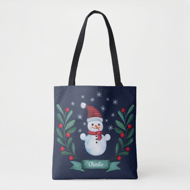 Bolso De Tela Navidades acuarela Personalizado de nieve Marina A (Anverso)