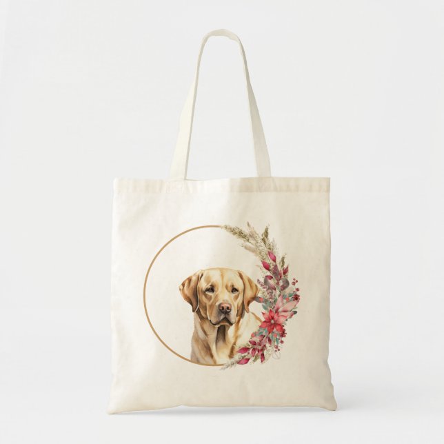 Bolso De Tela Navidades acuarelas Diseño de Perros Florales (Frente)