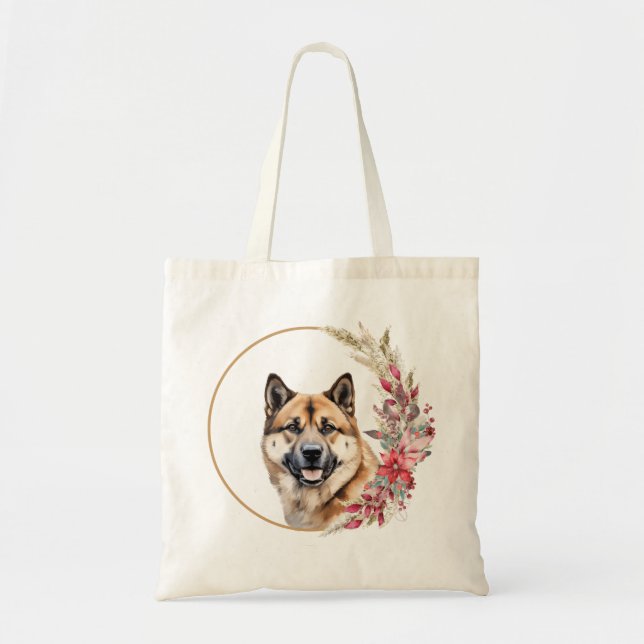 Bolso De Tela Navidades acuarelas Diseño de Perros Florales (Frente)