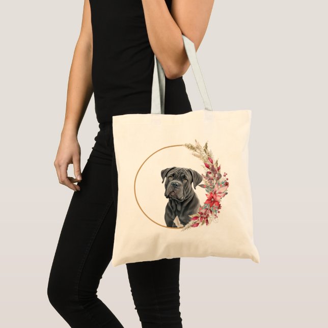 Bolso De Tela Navidades acuarelas Diseño de Perros Florales (Anverso (producto))