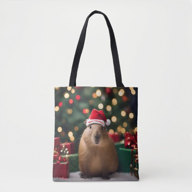 Bolso De Tela Navidades Adorables Capybara, (Anverso)