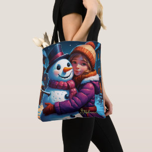 Bolso De Tela Navidades Adorables Chica Y Snowman