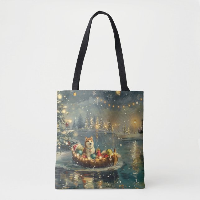Bolso De Tela Navidades Akita Festividad (Anverso)